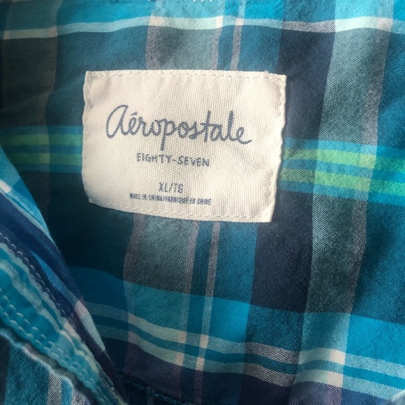 Aeropostale Aqua/blue plaid button-up size small - Picture 2 of 2